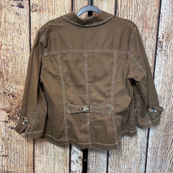 Coldwater Creek Brown Cropped 3/4 Sleeve Blazer Jacket Womens 16 White Stitching - Picture 2 of 9